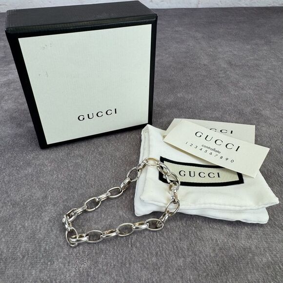 Gucci 925 Sterling Oval Link Blind for Love Silver Bracelet - Picture 1 of 9